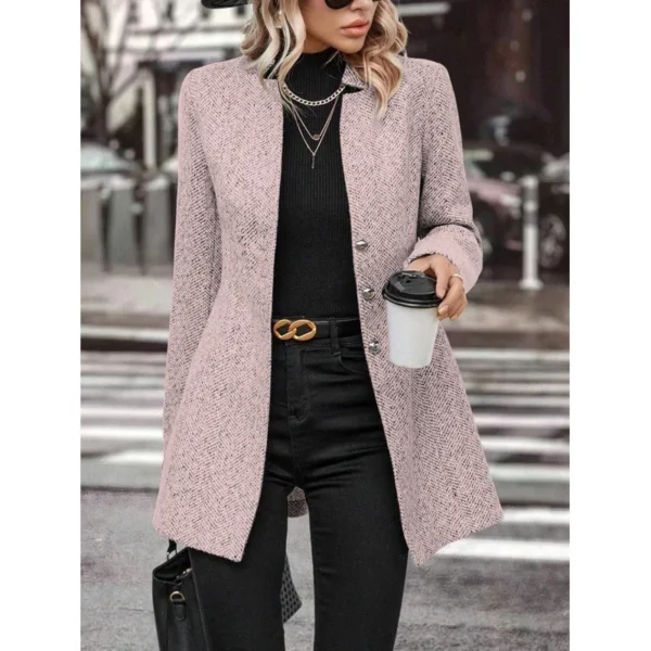 Manteau long, couleur unie, col montant, bouton - 210725/2113