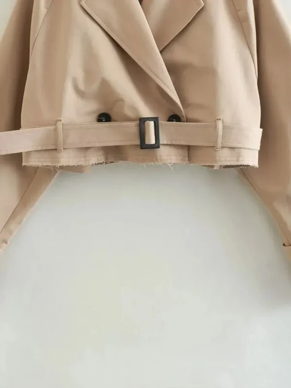 Trench beige court avec ceinture, Vintage, Streetwear, Double boutonnage, manches longues - 190725/2003 – Image 6
