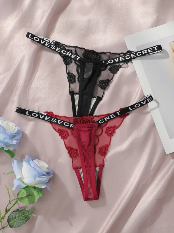 Lot de 2 strings en dentelle Sexy noir et blanc brodé fleur imprimé - 140725/2104 – Image 2