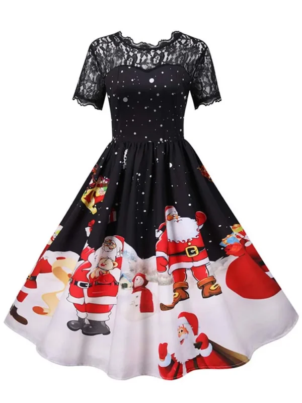 Robe de Noël vintage élégante, manches courtes, dentelle - 210725/2130 – Image 2