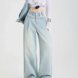 Pantalon jean taille haute jambe large en coton - 270725/0910
