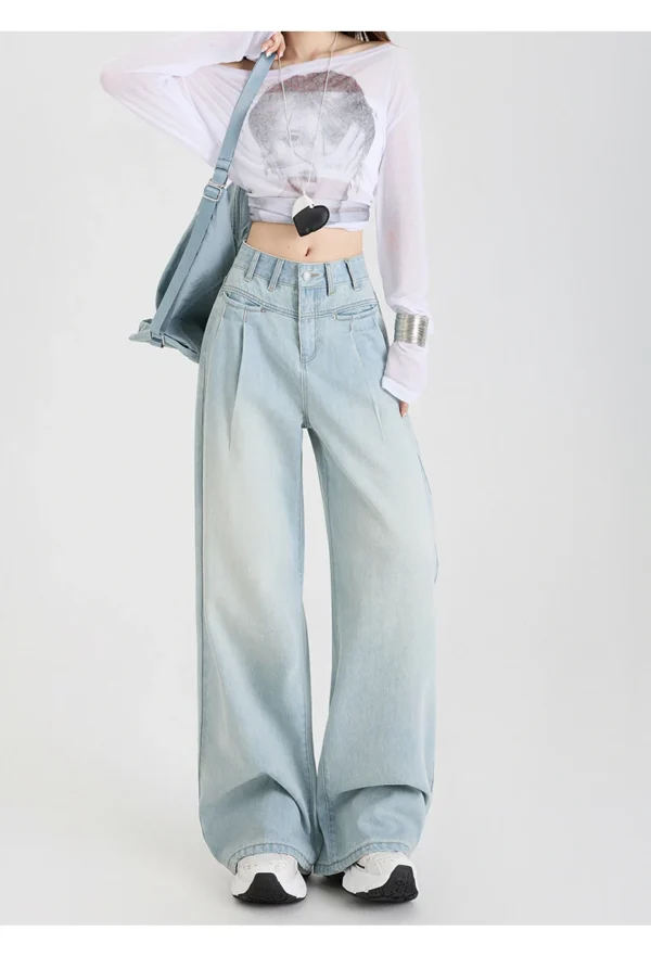 Pantalon jean taille haute jambe large en coton - 270725/0910
