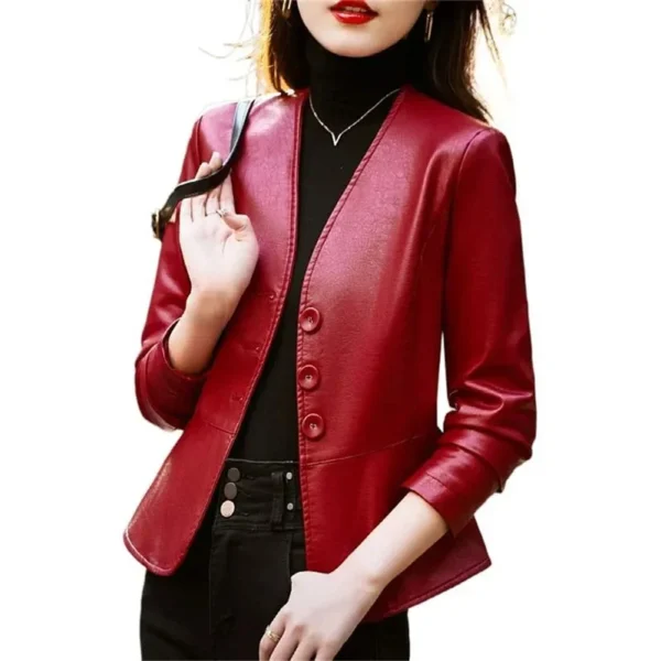 Veste en cuir cintrée à la taille, joli design - 300725/2245 – Image 3