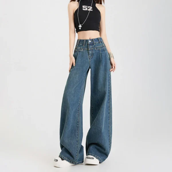 Pantalon jean taille haute jambe large en coton - 270725/0910 – Image 2