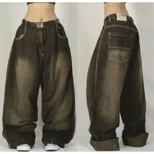 Jean Baggy délavé de couleur unie, Streetwear, taille haute,  jambes larges - 270725/0928 – Image 2