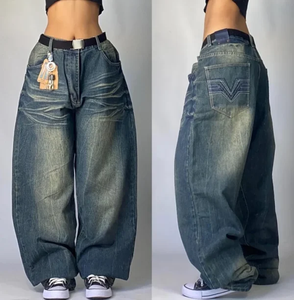 Jean Baggy délavé de couleur unie, Streetwear, taille haute,  jambes larges - 270725/0928 – Image 6