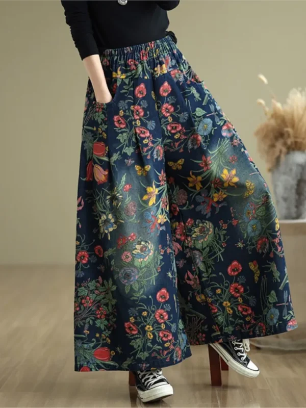 Jean Plissé à Imprimé Floral, Jambes Larges - 270725/0934 – Image 3