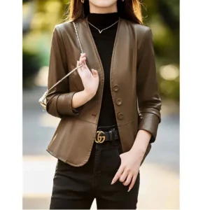 Veste en cuir cintrée à la taille, joli design - 300725/2245
