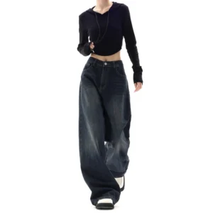 Pantalon Jean larges rétro,  taille haute, coupe ample - 270725/0908