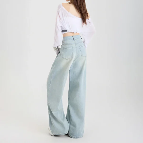 Pantalon jean taille haute jambe large en coton - 270725/0910 – Image 4