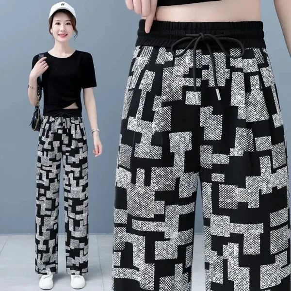 Pantalon large en soie, taille haute, décontracté - 300725/2232 – Image 3