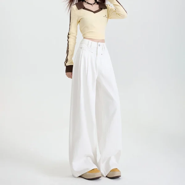 Pantalon jean taille haute jambe large en coton - 270725/0910 – Image 3