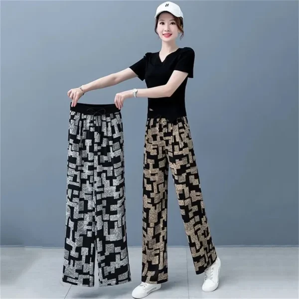 Pantalon large en soie, taille haute, décontracté - 300725/2232 – Image 5