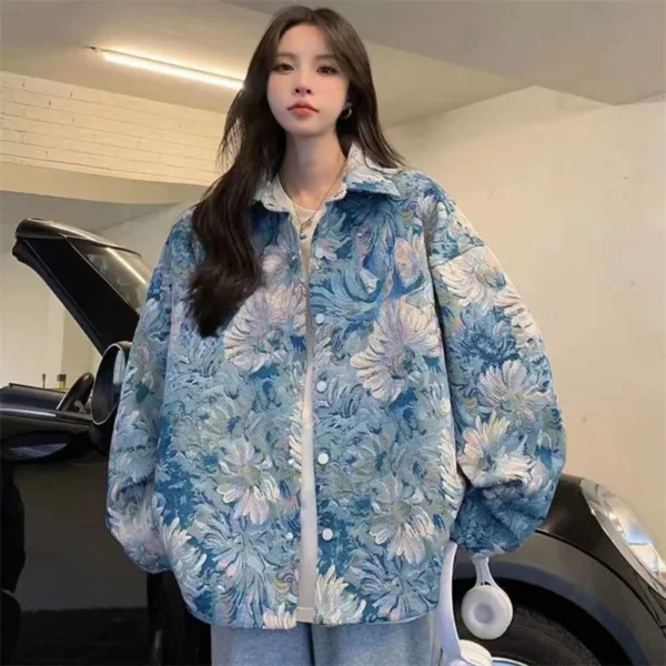 Manteau de Baseball à Motif Floral pour Homme et Femme, Veste Rétro - 300725/2236 – Image 3