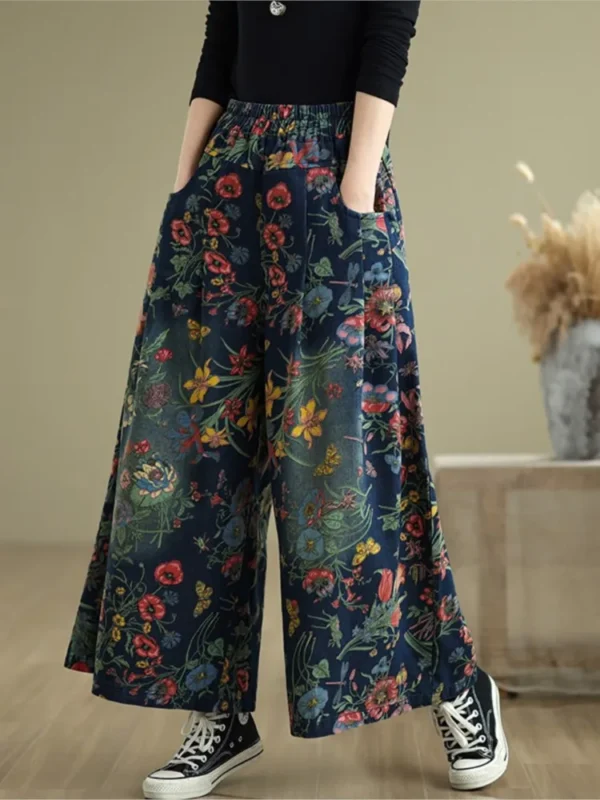 Jean Plissé à Imprimé Floral, Jambes Larges - 270725/0934 – Image 2