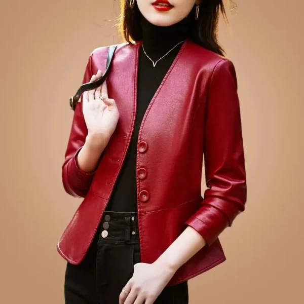 Veste en cuir cintrée à la taille, joli design - 300725/2245 – Image 6