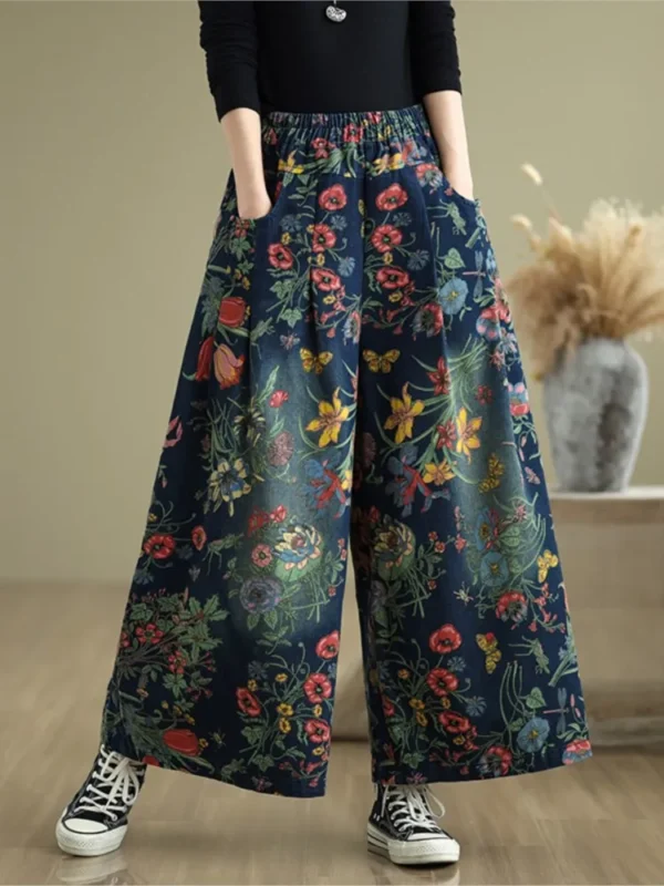 Jean Plissé à Imprimé Floral, Jambes Larges - 270725/0934 – Image 4
