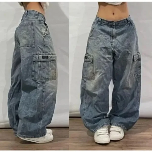 Jean Baggy délavé de couleur unie, Streetwear, taille haute,  jambes larges - 270725/0928 – Image 4