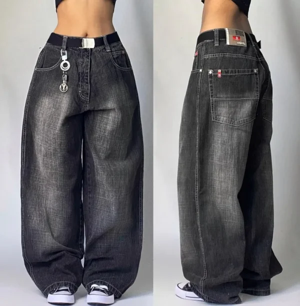Jean Baggy délavé de couleur unie, Streetwear, taille haute,  jambes larges - 270725/0928 – Image 3
