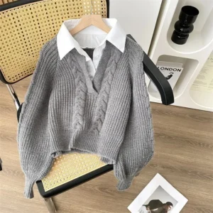 Chemises pull tricoté pull avec col rabat - 310725/1700