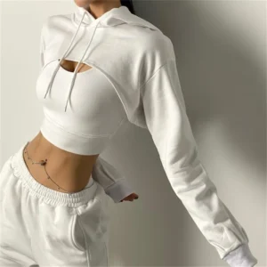 Ensemble haut court coton, manches longues, sweat à capuche - 020825/2313