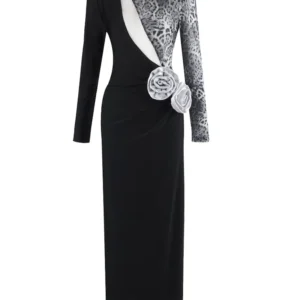 Alternative view of Robe noir Sexy manches longues léopard et fleur - 120825/0926