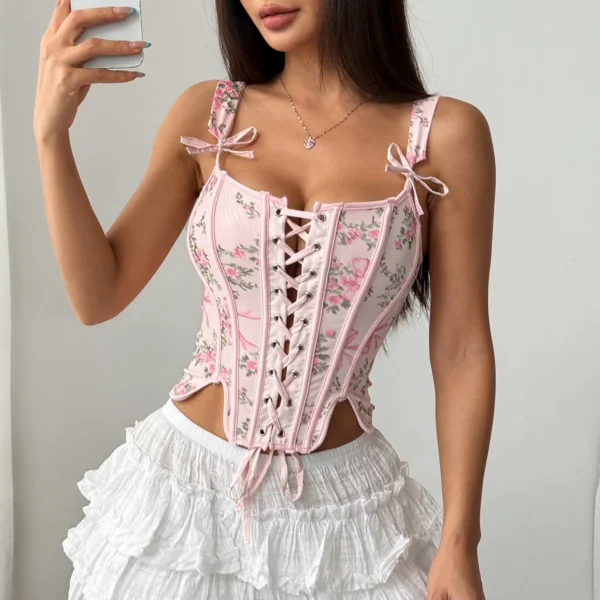 Bustier Sexy avec nœud Floral, débardeur Slim - 030825/1942 – Image 2