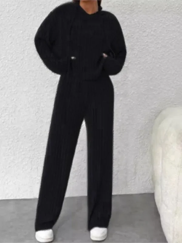Ensemble Sweat-shirt à capuche rayé tricoté, décontracté, ample, manches longues, pantalon Long - 020825/2302 – Image 3