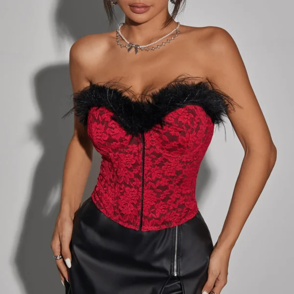 Bustier sexy en dentelle avec plumes, lingerie haut - 030825/1203 – Image 2