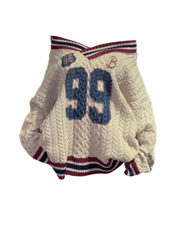 Pull ample de Style Preppy, col en v, haut droit, élégant - 070825/2241