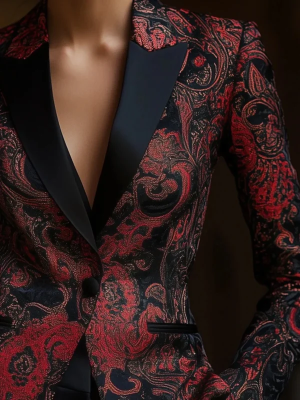 Veste élégante Chic imprimé fleuri col rabattu taille mince poche décor manches longues - 030825/2129 – Image 3