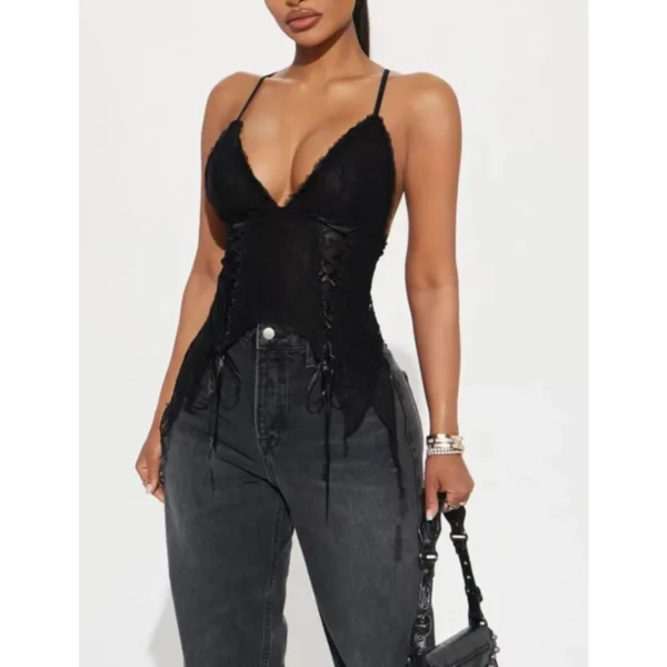 Corset à lacets, Double couche de dentelle - 030825/1024