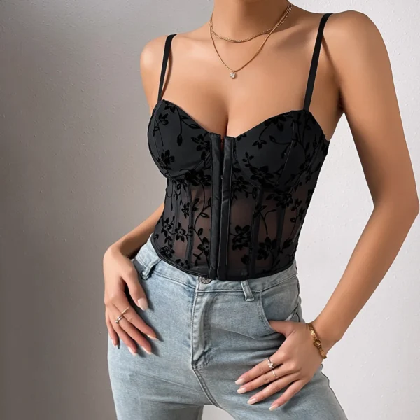 Corset en dentelle brodée sexy, bouton avant - 050825/2225 – Image 5