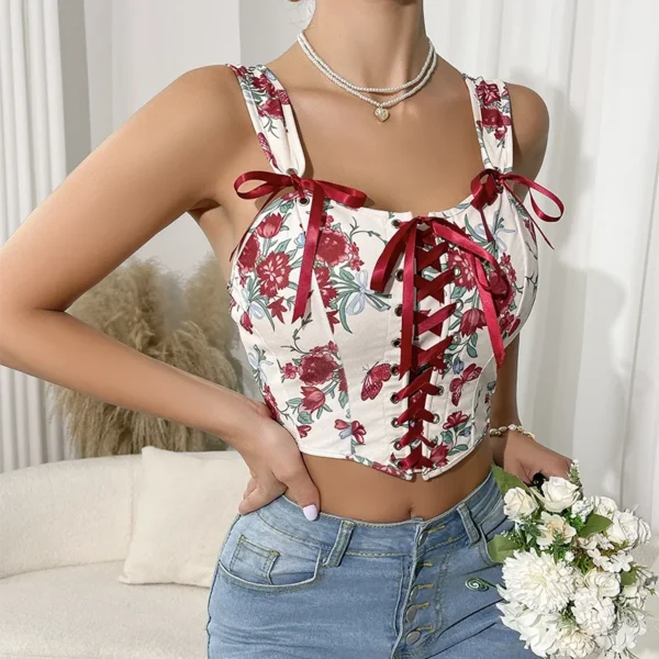 Bustier court à lacets Sexy imprimé Floral - 030825/0505 – Image 6