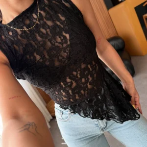 Débardeur été dentelle Sexy, col rond, transparent, sans manches - 120825/1626