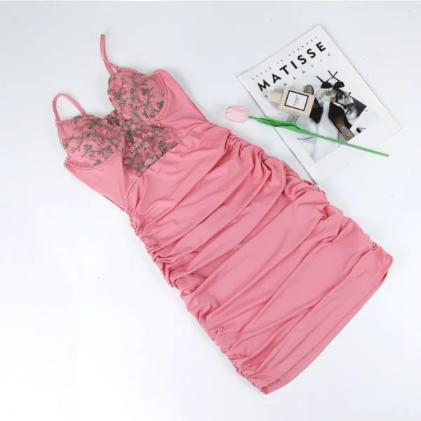 Robe transparente à fleurs brodées, licou, col en V, jupe transparente, sexy - 030825/1940 – Image 6