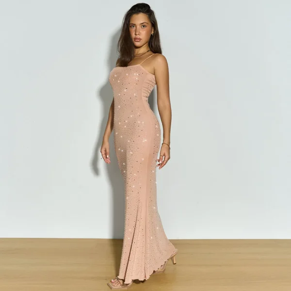 Robe longue, élasticité, serrée, jupe décontractée, sans manches, Sexy, longue bretelle - 030825/1939 – Image 4
