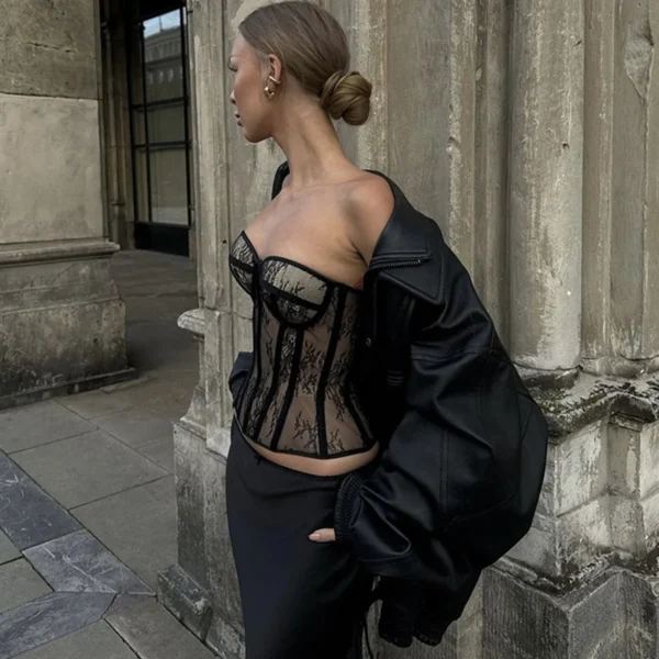 Bustier en dentelle d'os en acier avec bonnets, transparent Sexy - 030825/1857 – Image 3