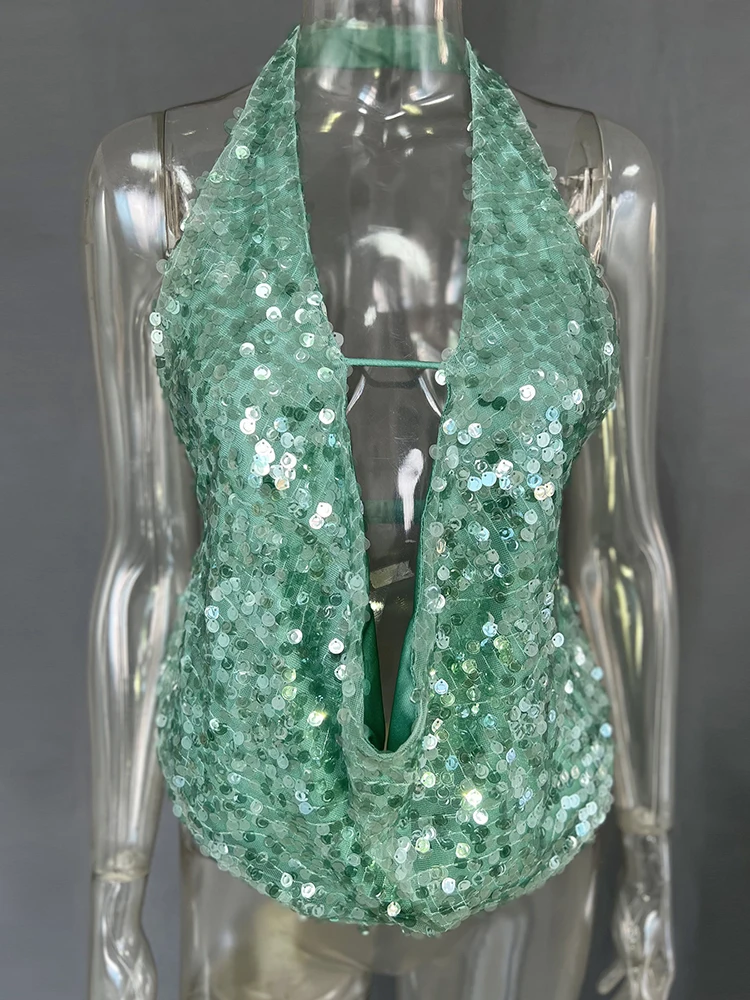 Haut licou col en V profond, Sexy, hauts paillettes - 120825/1634 – Image 6