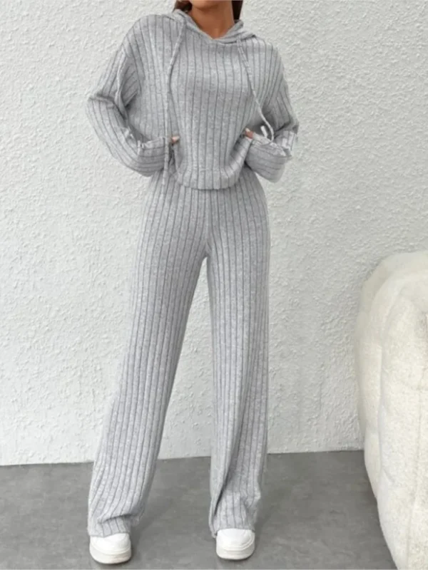 Ensemble Sweat-shirt à capuche rayé tricoté, décontracté, ample, manches longues, pantalon Long - 020825/2302