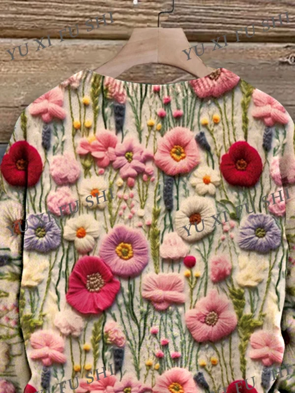 Pull impression fleur à manches longues col rond - 070825/2251 – Image 4