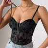 Corset en dentelle brodée sexy, bouton avant - 050825/2225