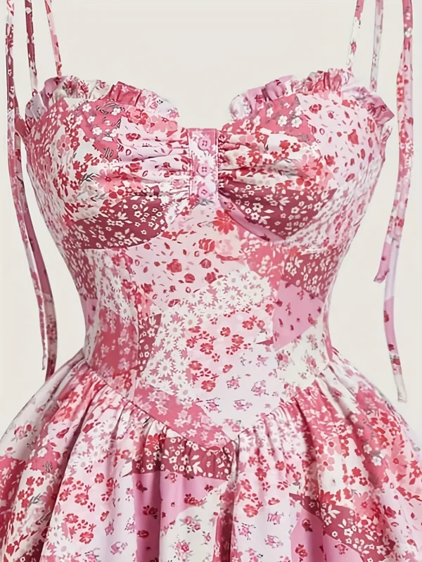 Robe mi-longue à double ourlet,  licou floral, vintage - 030825/1908 – Image 3