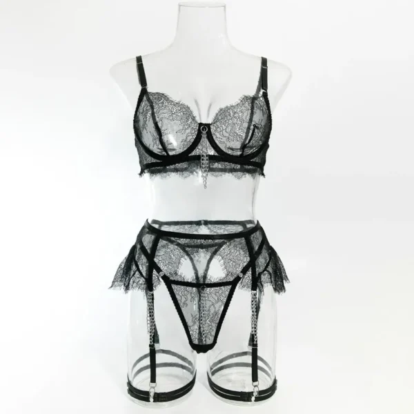 Ensemble de soutien-gorge transparent, lingerie sexy, dentelle , porte-jarretelle en maille - 060825/2036 – Image 5