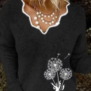 Pull à manches longues et col en v, motif imprimé - 070825/2238