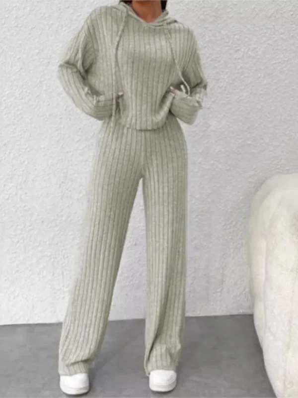 Ensemble Sweat-shirt à capuche rayé tricoté, décontracté, ample, manches longues, pantalon Long - 020825/2302 – Image 2