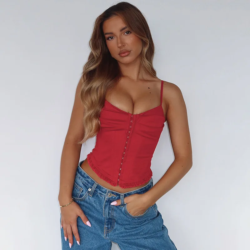 Haut, couleur unie, bretelles Spaghetti, sans manches - 030825/1039 – Image 2