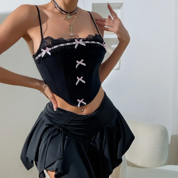 Corset dos nu, nœud en dentelle, coupe basse, licou, noir - 030825/1844 – Image 5