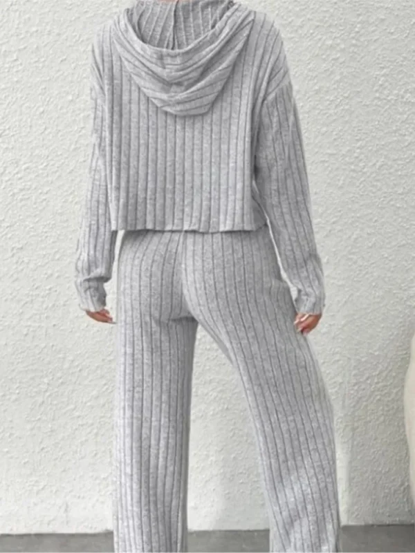 Ensemble Sweat-shirt à capuche rayé tricoté, décontracté, ample, manches longues, pantalon Long - 020825/2302 – Image 5