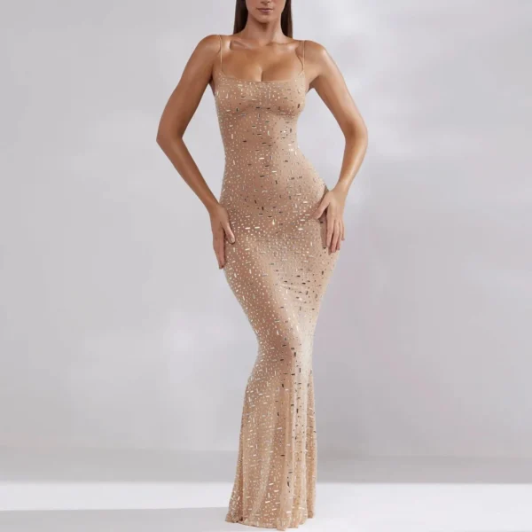 Robe longue, élasticité, serrée, jupe décontractée, sans manches, Sexy, longue bretelle - 030825/1939